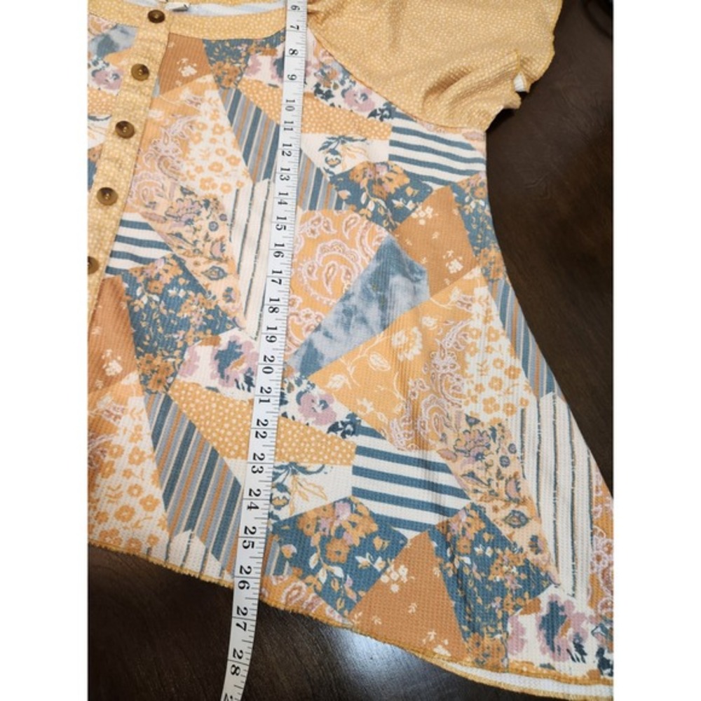 Cato Patchwork Button Detail Pullover Peasant Squ… - image 6